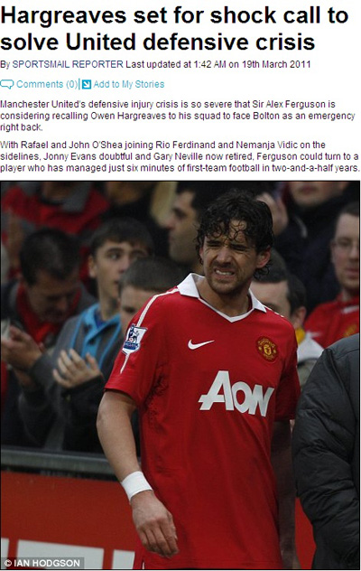 ▲ 데일리 메일에 보도된 하그리브스 소식 캡쳐