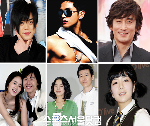 ▲팬들에게 까방권or까임권을 받은 스타들. 좌측 상단부터 시계방향으로 문희준,유승준, 차인표, 에이미, 션·정혜영 부부, 한가인·연정훈 부부/사진=더팩트DB