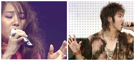 ▲ 가사가 적힌 손바닥이 카메라에 잡혀 곤욕을 치른 가수들. 옥주현(왼쪽)과 동방신기 유노윤호./사진= 화면 캡처