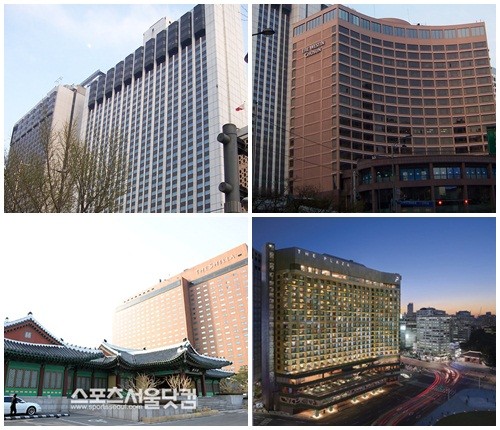 ▲ (왼쪽 위 부터 시계 방향) 한식당 무궁화를 운영하고 있는 서울롯데호텔, 
   한식당을 운영하고 있지 않은 웨스틴 조선호텔, 더 플라자 호텔, 신라호텔