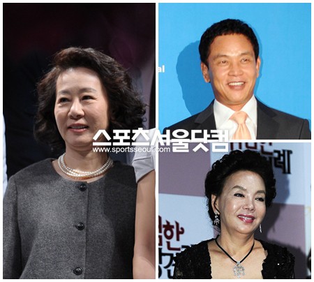 ▲ 파격 노출에 관대한 태도를 보인 중견 배우들. 왼쪽부터 시계 방향으로 윤여정, 김영철, 김수미./사진=더팩트DB