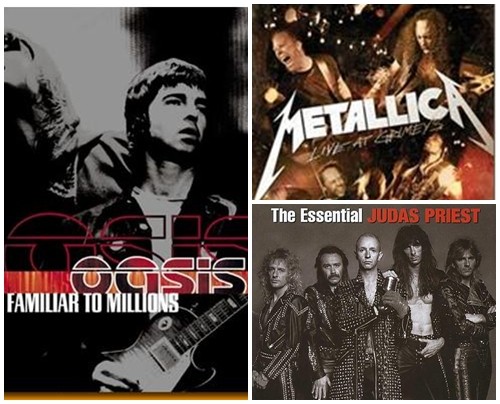 ▲ 한국 관객들의 떼창에 감동한 해외 스타들. 왼쪽부터 시계 방향으로 오아시스 메탈리카 주다스 프리스트./사진=앨범 재킷