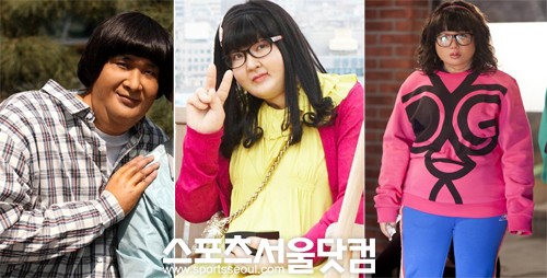 ▲드라마에서 뚱보 분장을 한 스타들. 왼쪽부터 정겨운, 김소연, 아이유/사진=캡처