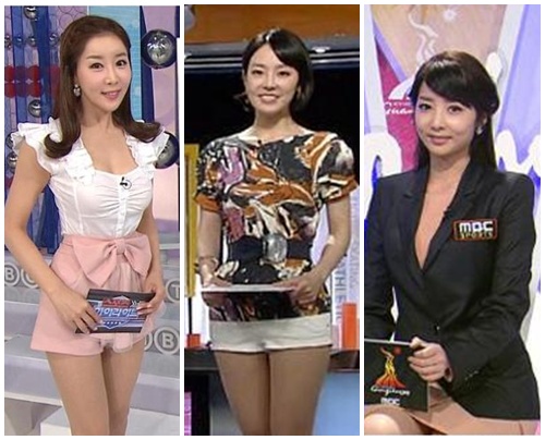▲ 파격적인 의상으로 논란을 불러온 아나운서·리포터들. 왼쪽부터 MBC 원자현 리포터,SBS 윤소영, MBC 양승은 아나운서/MBC 스포츠 하이라이트, SBS 베이징 올림픽 하이라이트, MBC 광저우 아시아 경기대회 하이라이트 캡처