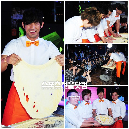 ▲ 올리브 TV 맛있는 남자 기자간담회에 참석해 피자를 만들고 있는 배우 오지호. / 배정한 기자