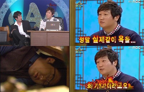 ▲만취한 연기를 선보인 박성광(왼쪽 위)과 박신양(왼쪽 아래). 이대호(오른쪽)는 방송에서설경구의 술 취한 연기가 리얼했다고 말했다. 사진=KBS 2TV 개그콘서트, MBC황금어장-무릎팍 도사, SBS 드라마 싸인 방송 캡처