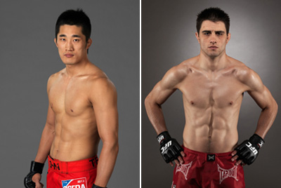 ▲카를로스 콘딧(오른쪽)에게 TKO 패배를 당한 김동현<사진제공 - 수퍼액션>