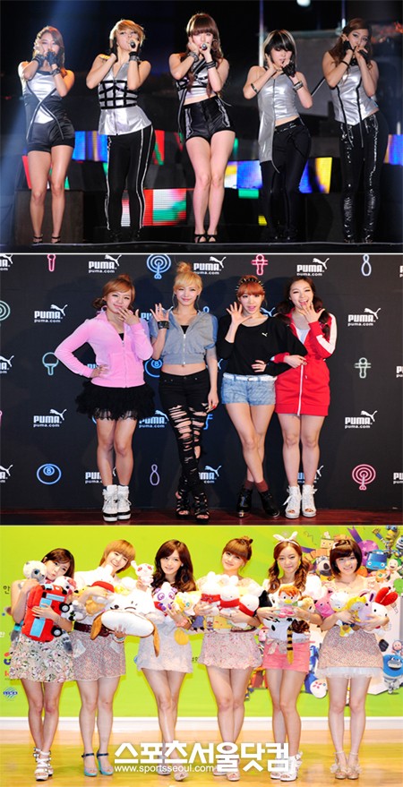 ▲야구장에서 응원곡으로 자주 불리는 노래의 주인공. 위부터 포미닛, 쥬얼리,레인보우 /더팩트DB