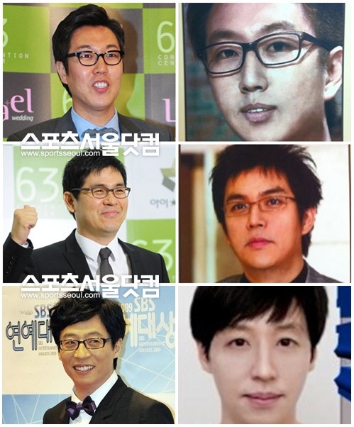 ▲ 가상 성형을 통해 한결 잘 생겨진 외모를 자랑한 스타들. (위에서 아래 방향으로) 개그맨 김영철, 김용만, 유재석 /더팩트DB, 김영철 트위터, 김용만 트위터, MBC 무한도전 캡처