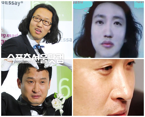▲ 가상 성형으로 새로운 모습을 공개했지만 이전의 매력이 사라져 아쉬움을 남긴개그맨 김경진(위)과 서경석 /사진=더팩트DB, 김경진 트위터, MBC 미라클 캡처