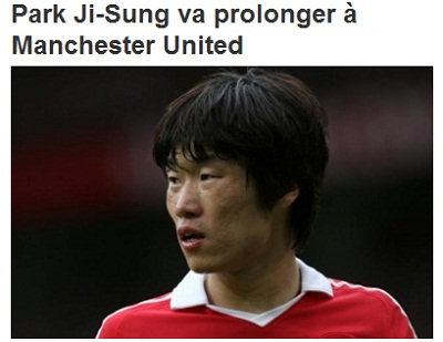 ▲박지성의 재계약 소식을 다룬 프랑스 풋볼 보도 화면