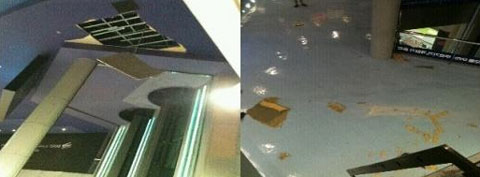 ▲ 강변 테크노마트 판매동 10층의 천장이 무너져 내린 모습 (출처=트위터러 @jhkorn77)