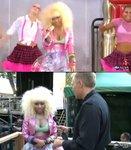 ▲래퍼 니키 미나즈가 한 생방송 야외 무대에서 가슴을 노출하는 사고를 냈다. /사진=유투브 영상 캡처