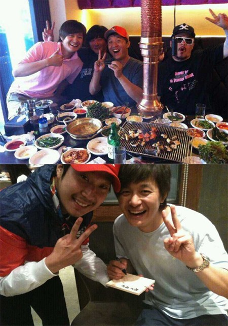 ▲무한도전 멤버들과 김지호 코치(오른쪽 아래)의 단란한 모습 /사진=김지호 트위터