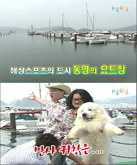 ▲요트와 통통배를 타고 경남 통영의 죽도로 떠난 1박2일 멤버들 /사진=KBS 2TV 해피선데이-1박2일 방송 캡처