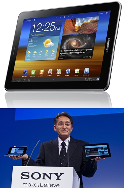 ▲(위)삼성전자 갤럭시탭7.7, 소니 태블릿S, 태블릿P