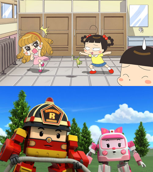 ▲ 높은 인기를 끌고 있는 안녕 자두야(위)와 로보카 폴리(아래)/투니버스 제공