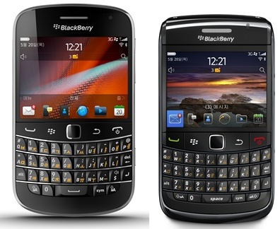 ▲ 신제품 블랙베리 볼드 9900(왼쪽)과 블랙베리 볼드 9870