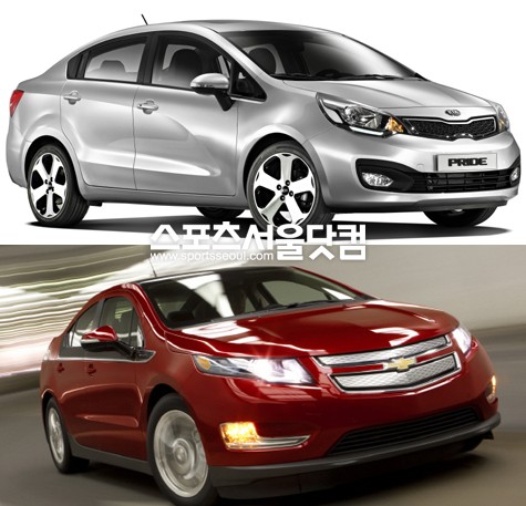 ▲ 기아자동차 신형 프라이드(위), 쉐보레 볼트