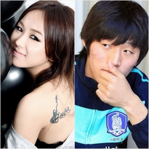 ▲온라인 상에서 대화를 나눈 가수 김보경(왼쪽)과 축구선수 김보경 /룬 커뮤니티 제공