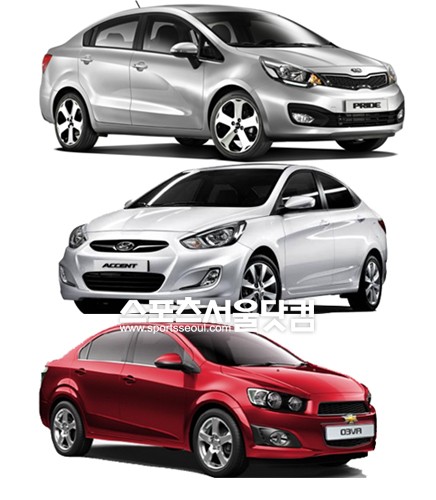 ▲ 프라이드, 엑센트, 아베오(위부터)