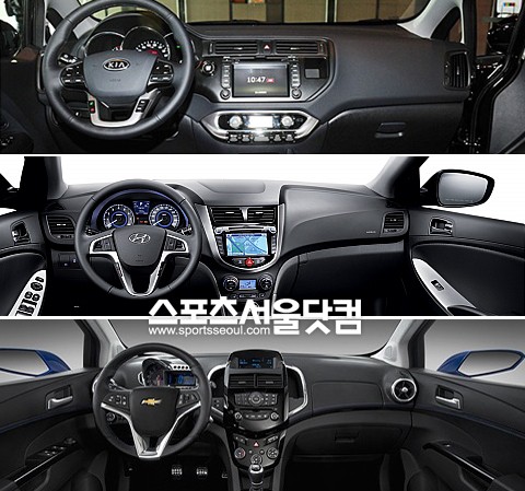 ▲ 프라이드 내부, 엑센트 내부, 아베오 내부(위부터)