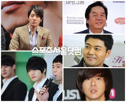 ▲(왼쪽 위부터 시계방향으로) 김래원, 심형래, 전현무 아나운서, 윤도현, JYJ/더팩트DB