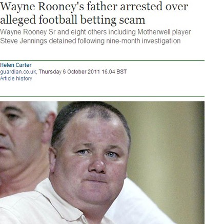 ▲지난 시즌 스코티시 프리미어리그 경기에서 승부조작에 가담한 루니의 부친 <출처 - 더 가디언>