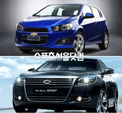 ▲ 쉐보레 아베오(위), 르노삼성자동차 SM7