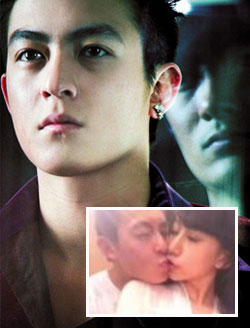 ▲천관시가 출연한 영화 강호 스틸컷. 작은 사진은 최근 인터넷상에 유출된 천관시와 셰즈후이 키스 사진.