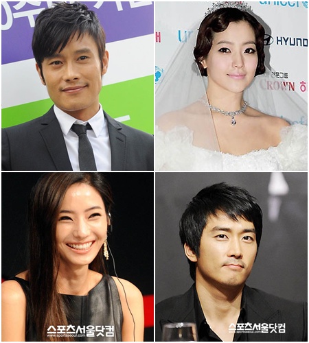 ▲ 싱가포르에서 열리는 2011 엠넷 아시안 뮤직 어워즈에 참석하는 이병헌, 김희선,송승헌, 한채영(상단 왼쪽부터 시계방향)./더팩트DB