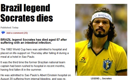 ▲ 소크라테스의 사망 소식이 전재지자 해외 주요 언론들도 앞다퉈 보도하고있다 / 더 선 캡쳐