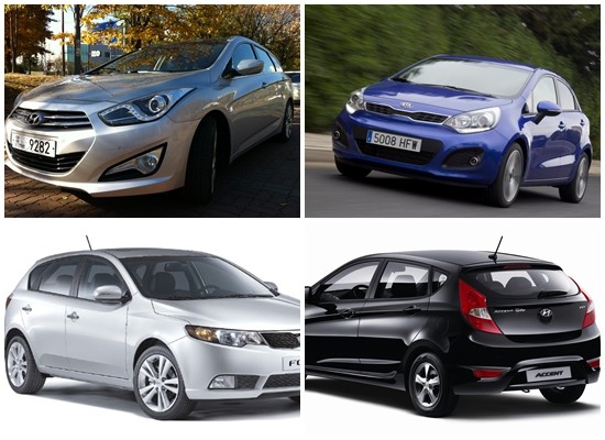 ▲ i40, 프라이드, 엑센트 위트, 포르테 해치백(왼쪽 위부터 시계방향)