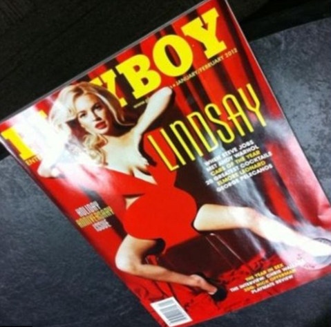 ▲ 앞서 온라인 상에 유출된 린제이 로한의 플레이보이 표지 화보./온라인 게시판