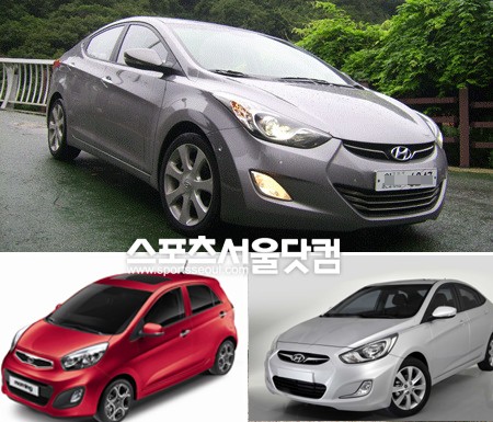 ▲ 현대차 아반떼, 현대차 액센트, 기아차 모닝(위부터 시계방향)