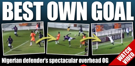 ▲ 홍콩 프로축구에서 터진 이색적인 자살골을 소개하는 영국 언론 / 더 선 캡쳐