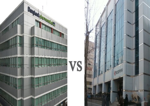 ▲20년간 잇몸치료제 시장에서 라이벌 관계를 보이고 있는 동국제약(왼쪽)과 명인제약