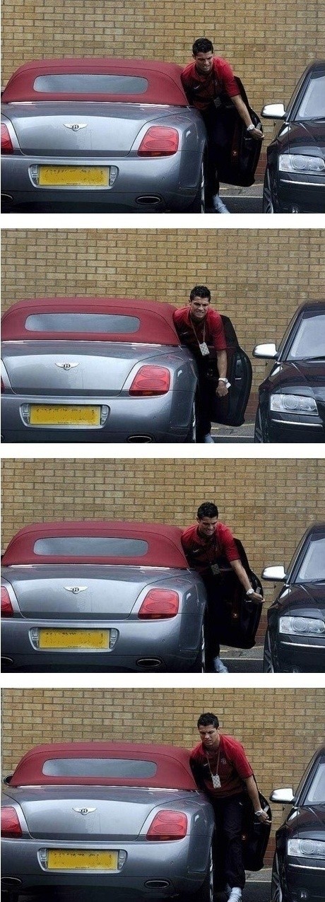 ▲ 주차 후 옆 차를 긁을까봐 조심스럽게 차에서 내리고 있는 호날두./ 사진 - 인터넷 커뮤니티