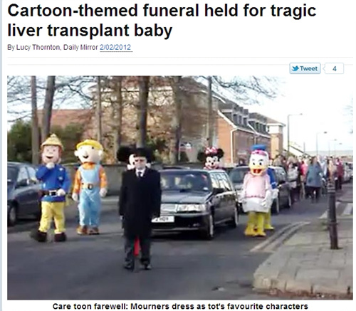 ▲ 영국 미러가 2일 보도한 디즈니 장례식 보도 캡처.