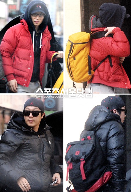 ▲색상은 다르지만 비슷한 콘셉트의 의상으로 녹화장에 나타난 유재석(위)과 하하.