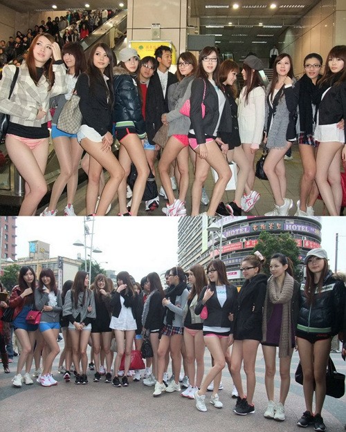 ▲ 타이베이 거리에서 하의실종의 날 행사를 벌이고 있는 여성들. / 중국 왕이 제공