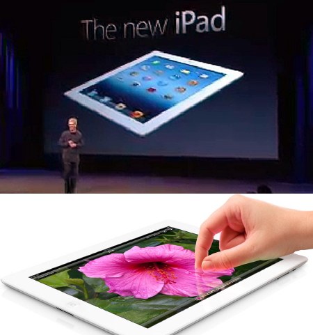 ▲ 애플 차세대 태블릿 뉴 아이패드를 소개하고 있는 팀 쿡 애플 CEO(위), 애플의 
뉴 아이패드