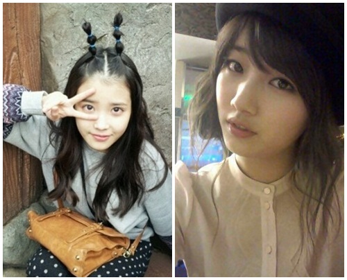 ▲가수 아이유(왼쪽)와 미쓰에이 수지가 트위터상으로 장난섞인 대화를 나누며 우정을 과시했다./아이유 팬카페, 미쓰에이SNS