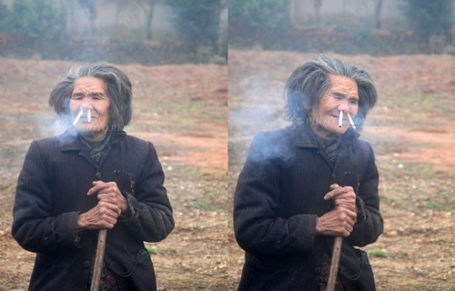 ▲콧구멍으로 담배를 피우는 중국 노인./중국 레드넷 블로그 캡처
