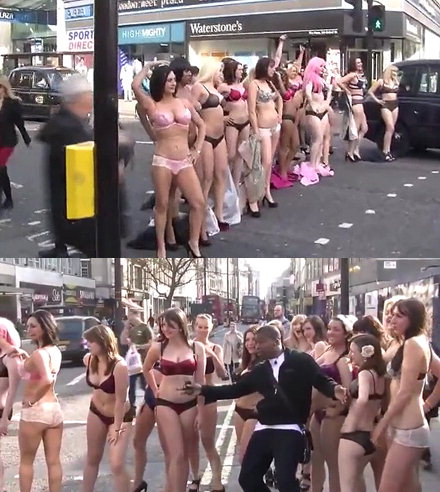 ▲3월 31일 영국 옥스퍼드 거리에서 진행된 내셔널 클리비지 데이. 10주년 행사로 많은 여성들이 참석했다./영국 더 선 동영상 캡처