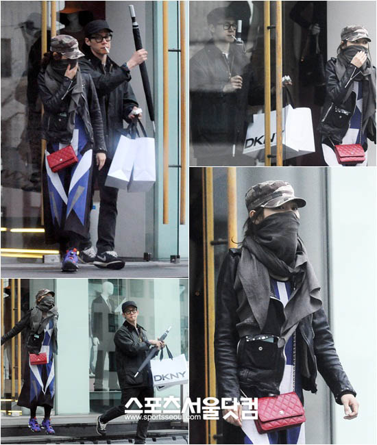 ▲ 청담동 의류매장에서 쇼핑데이트를 마치고 나오는 윤승아-김무열 커플의 다정한 모습./노시훈 기자