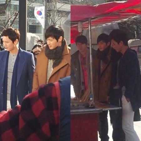 ▲ 배우 장동건과 SBS 새 드라마 신사의 품격 배우들이 포장마차에서 포착됐다. / 온라인 커뮤니티