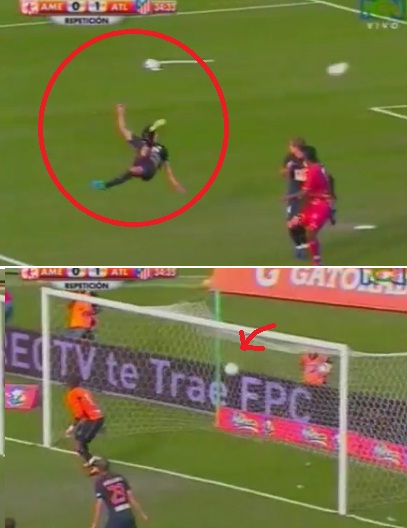 라다멜 팔카오가 명품 오버헤드킥을 성공시키며 아틀레티코 마드리드의 2-1 승리를 이끌었다. / 유투브 동영상 캡처