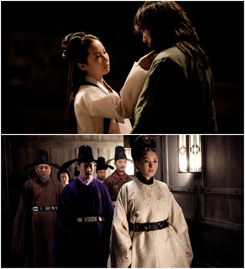 영화 후궁에서 화연 역을 맡은 조여정과 권유를 연기한 김민준(위)와 대비 박지영과 성원대군 김동욱.