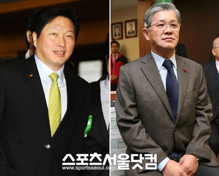 최신원 SKC 회장이 SK그룹의 모태기업인 SK네트웍스 지분을 늘리고 있다. /최태원 SK그룹 회장(왼쪽), 최신원 SKC 회장